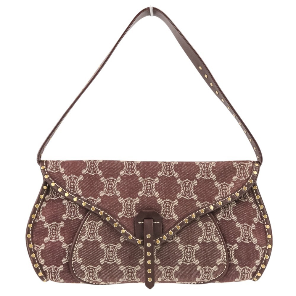 CELINE Paris Macadam Canvas One-Shoulder Bag Handbag Bordeaux Women's